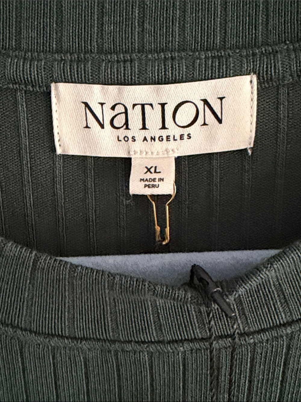 Nation LTD Maxine Pine Ribbed Long Sleeve Top with Leather-Look Shoulders XL - Picture 6 of 8